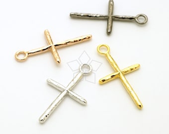 PD-3137-OP / 2 Pcs - Rustic Hammered Texture Cross Pendant, Large Loop Cross Charm (Large Size), Choose Color! / 14mm x 24.8mm