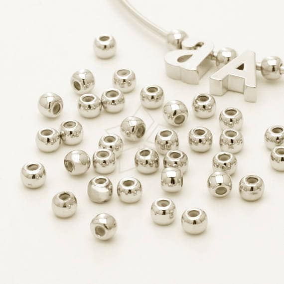 ME-276-OR / 6 Pcs - Stopper Beads for 1mm Bangle or Chain, Rubber Silicone Inernal Ring Inside, Silver Plated over Brass / 3mm