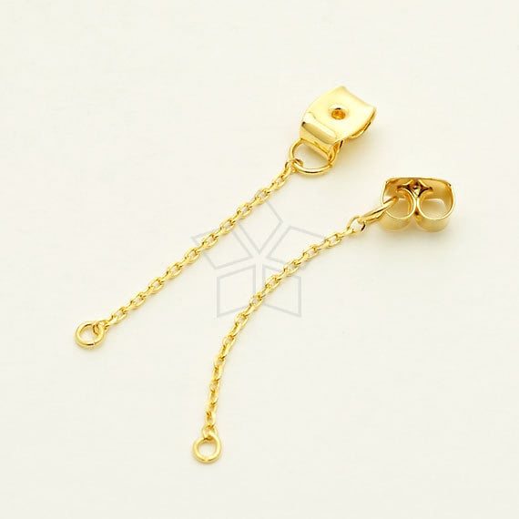 EA-169-GD Pcs Ear Studs Back Stoppers With Long Chain and