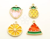 AR-072-GD 2 Pcs - Resin Fruit Charm Pendant, Transparent Epoxy Resin Inside in Gold Metal Setting, Choose Fruit, Diy Jewelry Supplies