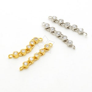 AC-015-OP / 2 Pcs - Five CZ Linked Connecto, Double Looped Earrings Connector, Delicate Jewelry Findings / 23mm