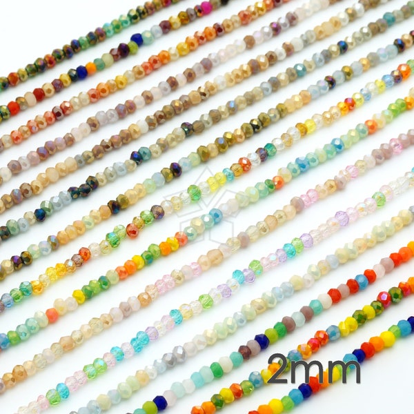 CRT30 / 1 Strand - 2mm Faceted Crystal Rondelle Beads, Small Multi Mixed Color Crystal Gemstone Beads, Choose Color / 2mm