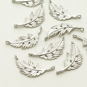 PD-785-MG / 2 Pcs - Tiny Feather Sideway Pendant, 2 Loops Pendant, Matte Gold Plated over Brass / 19mm x 8.4mm