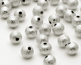 ME-050-OR / 10 Pcs - 6mm Sanding Ball Bead, Metal Bead Centerpiece, Silver Plated over Brass / 6mm