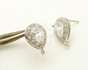 SI-764-OR / 2 Pcs - Lux Pear Drop Cut CZ Ohrstecker, Cubic Zirkonia Ohrringe, versilbert, 925 Sterling Silber Ohrstecker / 9mm x 14mm