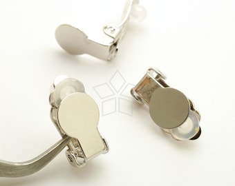 EA-299-OR / 6 Pcs - New Non Pierced Clip on Earring Findings with 9mm Flat Pad & Silicon Rubber Comfort Pads, Silver Plated Brass / 9mm