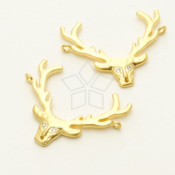 PD-939-MG / 1 個 - 新しい CZ 鹿の頭、2 つのループ、横向きの鹿の角