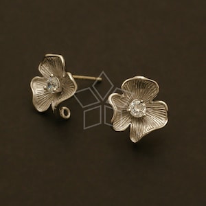 SI-488-MS / 2 Pcs - Sweet Flower Earrings, 925 Sterling Silver Post, Matte Silver Plated Jewelry Making Findings / 12x12mm