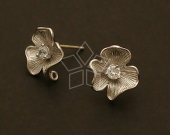 SI-488-MS / 2 Pcs - Sweet Flower Earrings, 925 Sterling Silver Post, Matte Silver Plated Jewelry Making Findings / 12x12mm