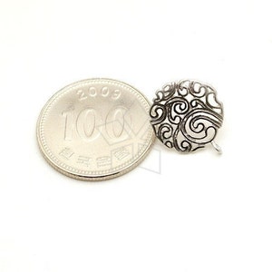 SI-287-MS / 2 Pcs Paisley Circle Earring Findings, Matte Silver Plated over Brass, 925 Sterling Silver Post / 15mm x 17mm image 2