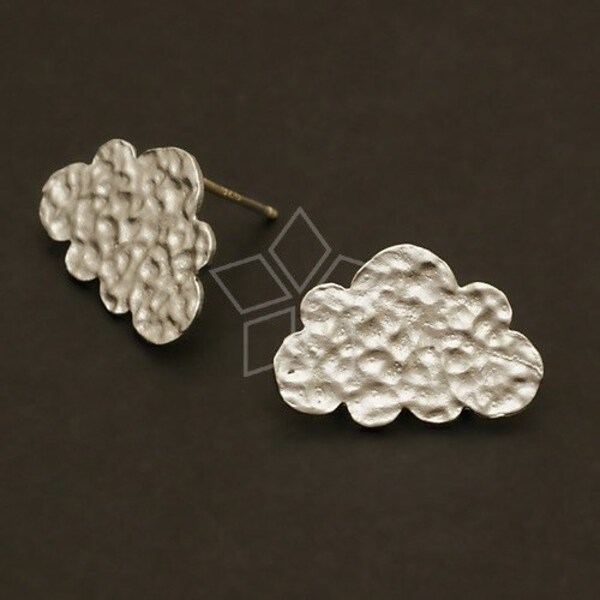 SI-441-MS / 2 Pcs - NEW Cloud Earring Findings, Matte Silver Plated Cloud Ear Posts, 925 Sterling Silver Post / 17mm x 12mm