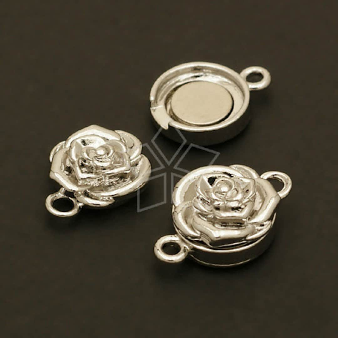 CS-039-OR / 2 Pcs - Rose Flower Magnetic Clasp, Beading Clasp