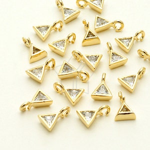 PD-1064-GD / 2 Pcs Mini CZ Bezel Charm Pendant Triangle, 16K Gold Plated over Brass / 5mm x 7mm image 1