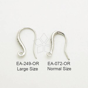 EA-249-OR / 4 Pcs Shapely Stone Hook Ear Wires, Larger Size CZ Wedding Bridal Earrings Findings, Silver Plated over Brass / 18mm image 3