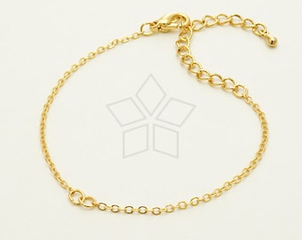 CH-112-GD / 10 Pcs - Chain Bracelet (SF235) with Extender for Sideways Pendant, 16K Gold Plated over Brass / 6.8 inch