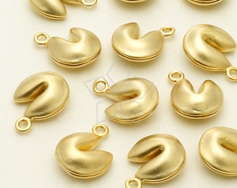 PD-012-MG / 2 Pcs - Fortune Cookie Charm Pendant, Matte Gold Plated over Brass / 9mm x 11mm