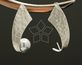SI-184-MS / 2 Pcs - Canvas Hook Ear Posts, DiY Pearl Earrings Making Findings, Matte Silver Plated, 925 Sterling Silver Post / 17x27mm