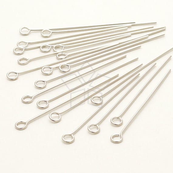 FD-105-OR / 90 Pcs - 22 Gauge Eye Pins, Rhodium Silver Plated over Brass, 0.6mm Wire Thickness / 30mm