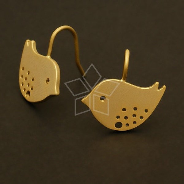 EA-063-MG / 2 Pcs - Skylark Hook Ear Wires, Bird Earrings, Matte Gold Plated over Brass / 17mm x 10mm