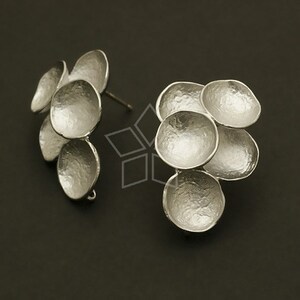 SI-357-MS / 2 Pcs - Concave Earring Findings, Matte Silver Plated Grape Ear Posts, 925 Sterling Silver Post / 16mm x 22mm