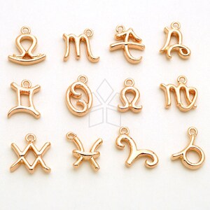 PD-2819-RG / 2 Pcs - Tiny Sign of Zodiac Symbol Charms, Birthday Constellation Pendant in Rose Gold, Choose Your Sign!