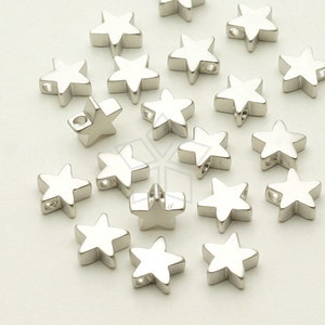 ME-184-MS / 4 Pcs - Little Star Bead Charms, Star Bead Bead Spacer Bracelet Charm, Matte Silver Plated over Brass / 6mm