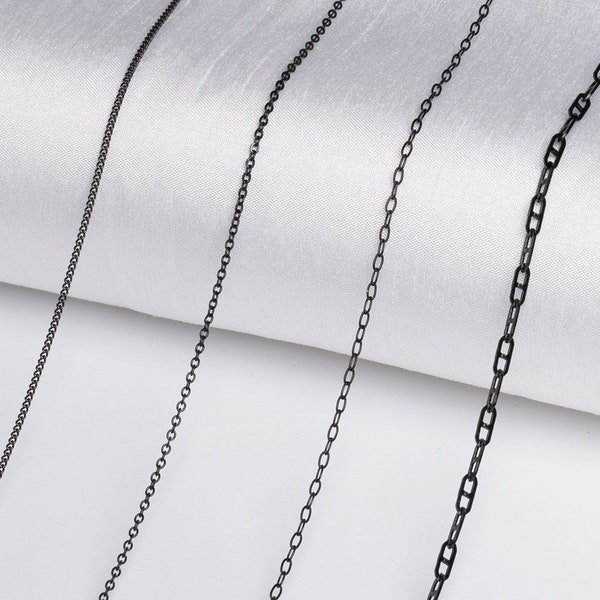 SS01 / 1 meter - Black Stainless Steel Chain for Black Jewelry Necklace Black Bracelet Making Findings / 4 Styles