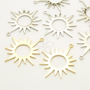 PD-3293-OP / 2 Pcs - Shiny Solar Eclipse Pendant, The Sun Charm Pendant, Open Round Solar Pendant, Choose Color! / 25mm x 28mm