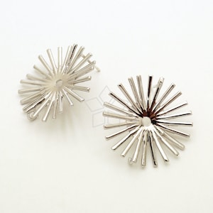 SI-1014-OR / 2 Pcs - Sunburst Stud Earrings with Center Hole, Spoke Design Ear Posts, Silver Plated, with 925 Sterling Silver Post / 25mm