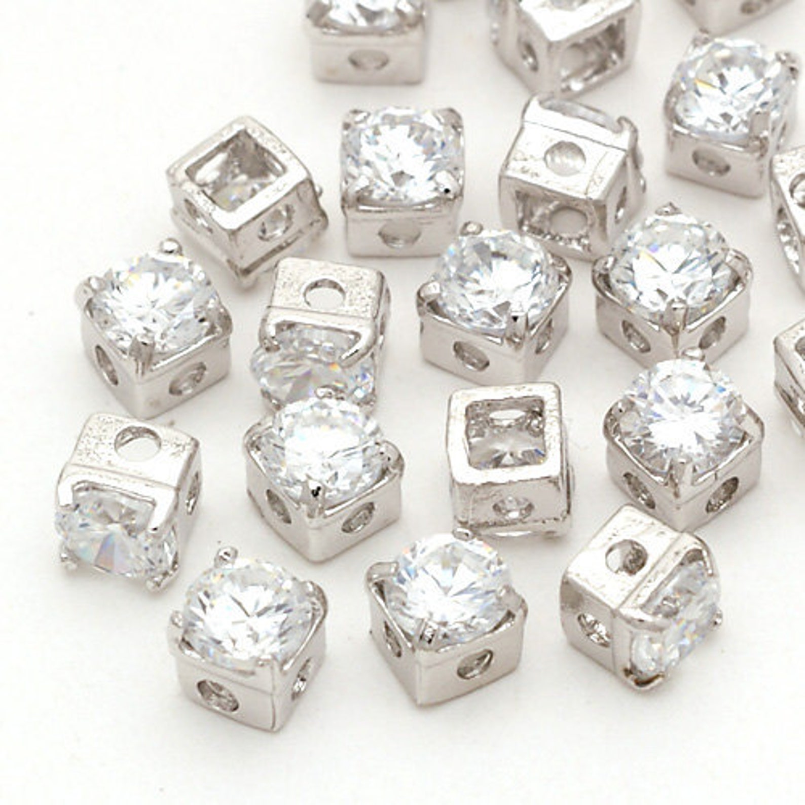 RD003OR / 10 Pcs Square Cubic Zirconia Stone Beads Metal Etsy