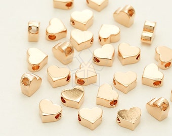 ME-235-RG / 4 Pcs - Tiny Flat Heart Bead Centerpiece, Rose Gold Plated over Brass / 5mm x 4.3mm