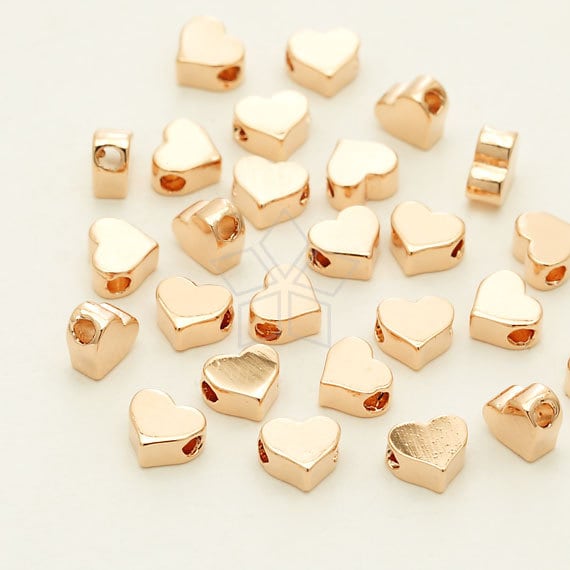ME-235-RG / 4 Pcs - Tiny Flat Heart Bead Centerpiece, Rose Gold Plated over Brass / 5mm x 4.3mm