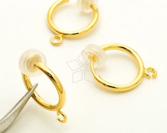 EA-278-GD / 4 Stk - Nicht durchbohrte Feder Clip Ohrring Finden mit Silikon Gummi Pads für bequemen Sitz, vergoldetes Messing / 13 mm