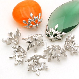 CP-031-MS / 2 Pcs - Laurel Leaf Bead Cap, DIY Jewelry Making Findings, Matte Silver Plated over Brass / 8mm x 10mm
