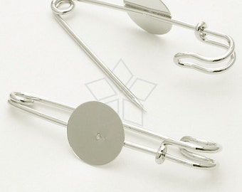 PN-003-OR / 4 Pcs - Brooch Pin Backs Findings with Round Pad, Silver Plated over Brass / 70mm