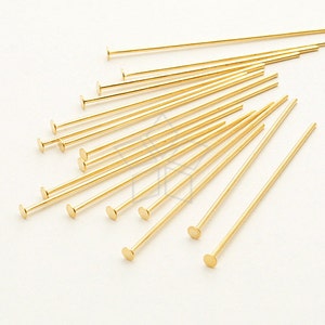 FD-104-GD / 120 Pcs - 22 Gauge Headpins, Gold Plated over Brass, 0.6mm Wire Thickness / 30mm