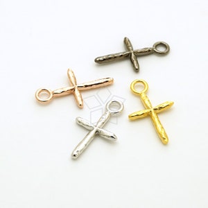 PD-3136-OP / 2 Pcs - Rustic Hammered Texture Cross Pendant, Large Loop Cross Charm (Small Size), Choose Color! / 10.8mm x 18mm
