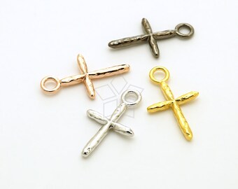 PD-3136-OP / 2 Pcs - Rustic Hammered Texture Cross Pendant, Large Loop Cross Charm (Small Size), Choose Color! / 10.8mm x 18mm