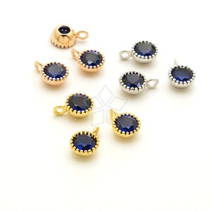 PD-1406-OP / 2 Pcs - Mini Dangling 4mm Round Cubic Zirconia Charm (Cobalt Blue), Single Stone Pendant, Choose Color! / 4mm