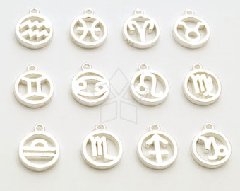 SV-222-SS / 1 Pc - 925 Sterling Silver Zodiac Sign Symbol Charms, Astrological Constellation Pendant, Birthday Charms / 7.7mm