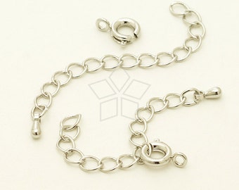 SL-018-OR / 10 set - Extender Chains with a SpringRing Clasp for Chain Necklace or Bracelet, Silver (Rhodium) Plated over Brass / 40mm