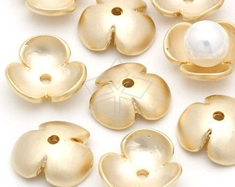 CP-023-MG / 6 Pcs - Bowl Flower Bead Caps, Pearl Jewelry Findings, Matte Gold Plated over Pewter / 11mm