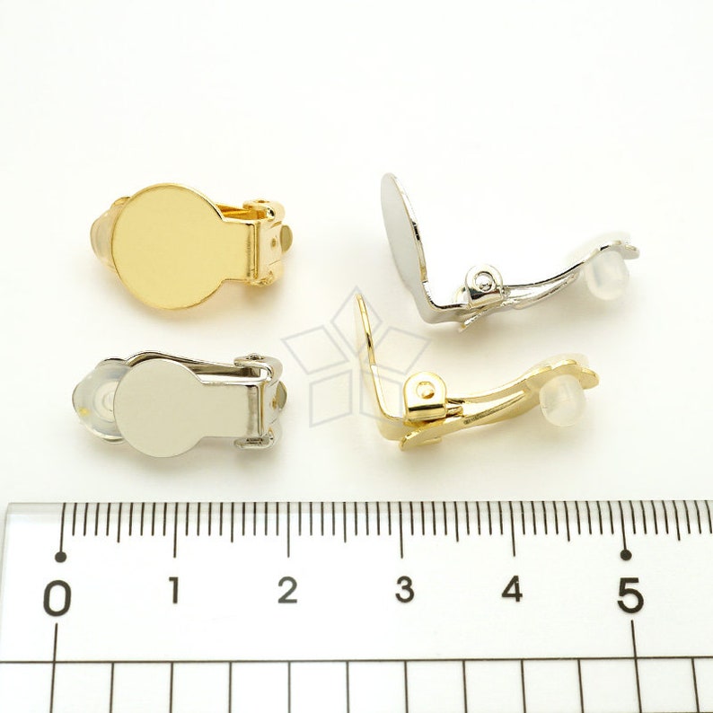 EA-300-GD / 6 Pcs New Non Pierced Clip on Earring Findings with 9mm Flat Pad & Silicon Rubber Comfort Pads, Gold Plated Brass / 9mm image 3