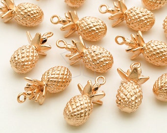 PD-1733-MR / 2 Pcs - Pineapple Charm Pendant, Matte Rose Gold Plated over Brass / 8mm x 16.6mm