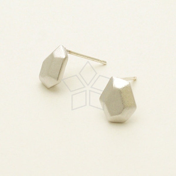 SI-623-MS / 2 Pcs - NEW Facet Earring Findings, Matte Silver Plated, with .925 Sterling Silver Post / 7.5mm x 9mm