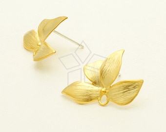 SI-657-MG / 2 Pcs - Wild Orchid Stud Earring, Matte Gold Plated, with .925 Sterling Silver Post / 21mm x 14.5mm