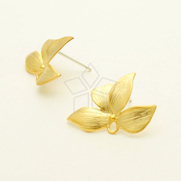 SI-657-MG / 2 Pcs - Wild Orchid Stud Earring, Matte Gold Plated, with .925 Sterling Silver Post / 21mm x 14.5mm