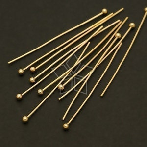 FD-102-GD / 100 Pcs - 24 Gauge Ball Headpins, DIY Jewelry Findings, Gold Plated over Brass / 30mm