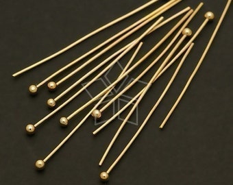 FD-102-GD / 100 Pcs - 24 Gauge Ball Headpins, DIY Jewelry Findings, Gold Plated over Brass / 30mm