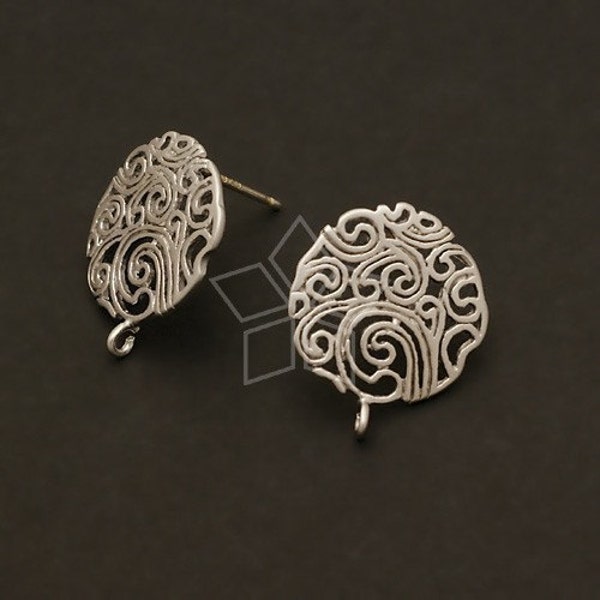 SI-287-MS / 2 Pcs - Boucles d’oreilles Paisley Circle, plaqué argent mat sur laiton, poteau en argent sterling 925 / 15mm x 17mm